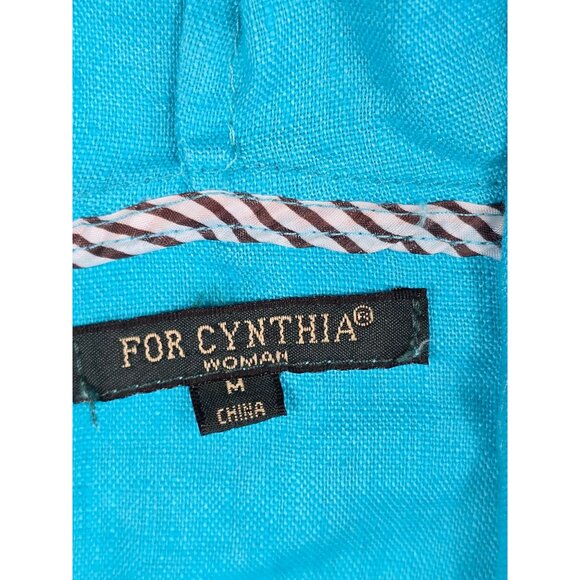 For Cynthia Womens Teal Hooded Button-Up Jacket M 100% Linen Lagenlook - Picture 2 of 5